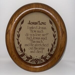 Vintage Oval Wood Frame Picture Jesus How Much Love Me This Much Stretched Arms